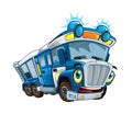 Cartoon happy and funny police truck on white background smiling vehicle Royalty Free Stock Photo