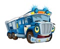 Cartoon happy and funny police truck on white background smiling vehicle Royalty Free Stock Photo