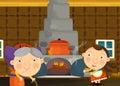 Cartoon happy and funny traditional scene with young girl and grandmother Royalty Free Stock Photo