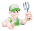 Cartoon Happy Gardener With Fork