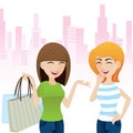 Cartoon happy girl talking after shopping Royalty Free Stock Photo