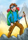 Happy hiker after he reach on the top of mountain Royalty Free Stock Photo