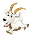 Cartoon happy horned goat is running jumping looking and smiling - artistic style - isolated