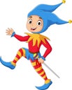 Cartoon happy jester waving hand Royalty Free Stock Photo