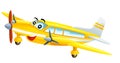 Cartoon happy jet fighter military machine on white background - illustration