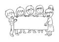 Cartoon happy kids holding banner. Royalty Free Stock Photo