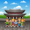 Cartoon of happy kids study tour in Changdeokgung palaceCartoon of happy kids study tour in Changdeokgung palaceCartoon of happy k