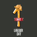 Cartoon Happy labour day vector label isolated on grey. vector happy labor day background or banner with engineer helmet