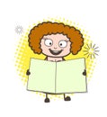 Cartoon Happy Lady Showing a Blank Notebook Vector