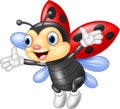 Cartoon happy ladybug waving