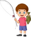 Cartoon happy little boy fishing Royalty Free Stock Photo