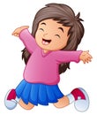 Cartoon happy little girl raising her hands Royalty Free Stock Photo