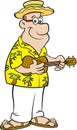 Cartoon happy man playing a ukulele.