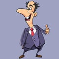 Cartoon happy man in suit and tie shows an approving gesture Royalty Free Stock Photo