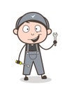 Cartoon Happy Mechanic with Repairing Tools Vector Illustration