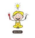 Cartoon Happy Mechanic with Tool Vector