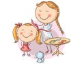 Happy mother combing her daughter's hair, cartoon graphics Royalty Free Stock Photo