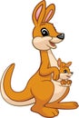 Cartoon. Happy Mother Kangaroo With Her Little Cute Baby Kangaroo. Royalty Free Stock Photo