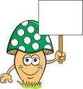 Cartoon happy mushroom holding a sign. Royalty Free Stock Photo