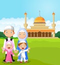 Cartoon happy Muslim family