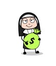 Cartoon Happy Nun with Currency Bundle Vector Royalty Free Stock Photo