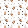 Cartoon happy owl characters. Seamless pattern