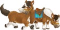 Cartoon happy pair of horses is running jumping smiling and looking - artistic style - isolated - illustration for children Royalty Free Stock Photo