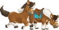 Cartoon happy pair of horses is running jumping smiling and looking - artistic style - isolated - illustration for children Royalty Free Stock Photo