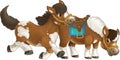 Cartoon happy pair of horses is running jumping smiling and looking - artistic style - isolated - illustration for children Royalty Free Stock Photo