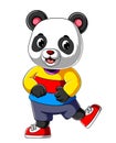 Cartoon happy panda with smile wearing sport shirt