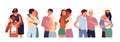 Cartoon happy people friends hug, diverse woman man character standing together, young couple of girlfriend and Royalty Free Stock Photo