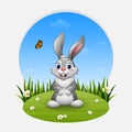 Cartoon happy rabbit standing on the grass