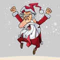 Cartoon happy Santa Claus with glasses happily jumped up