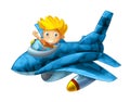 Cartoon happy scene with kid in toy fast plane with