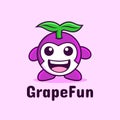 Happy smile face mascot fruit Grape logo designs Royalty Free Stock Photo