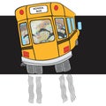 Cartoon happy smiling students riding school bus