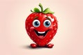 cartoon happy strawberry isolated, funny illustrated strawberry, childish fruit mockup