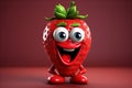 cartoon happy strawberry isolated, funny illustrated strawberry, childish fruit mockup