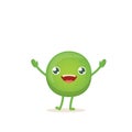 Cartoon happy tiny baby pea character isolated on white background. vegetable funky character