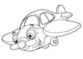 Cartoon happy traditional plane with propeller smiling and flying - coloring page