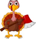 Cartoon happy turkey holding axe