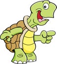 Cartoon happy turtle pointing.