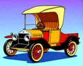 Cartoon happy vintage buggy car red running boards 1900 america