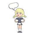 cartoon happy waitress woman with speech bubble