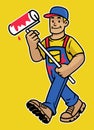 Cartoon happy wall painter worker mascot