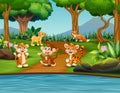 Cartoon happy wild animals in a pond scene Royalty Free Stock Photo