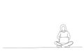 woman in casual sitting on floor in lotus pose and holding laptop One Line art