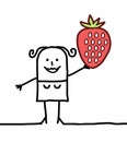 Cartoon happy woman with strawberry