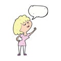 cartoon happy woman about to speak with speech bubble Royalty Free Stock Photo