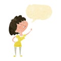 cartoon happy woman about to speak with speech bubble Royalty Free Stock Photo